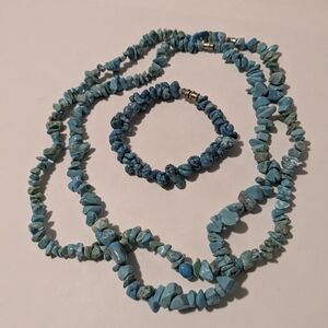 Turquoise Stone Necklace and Bracelet Set